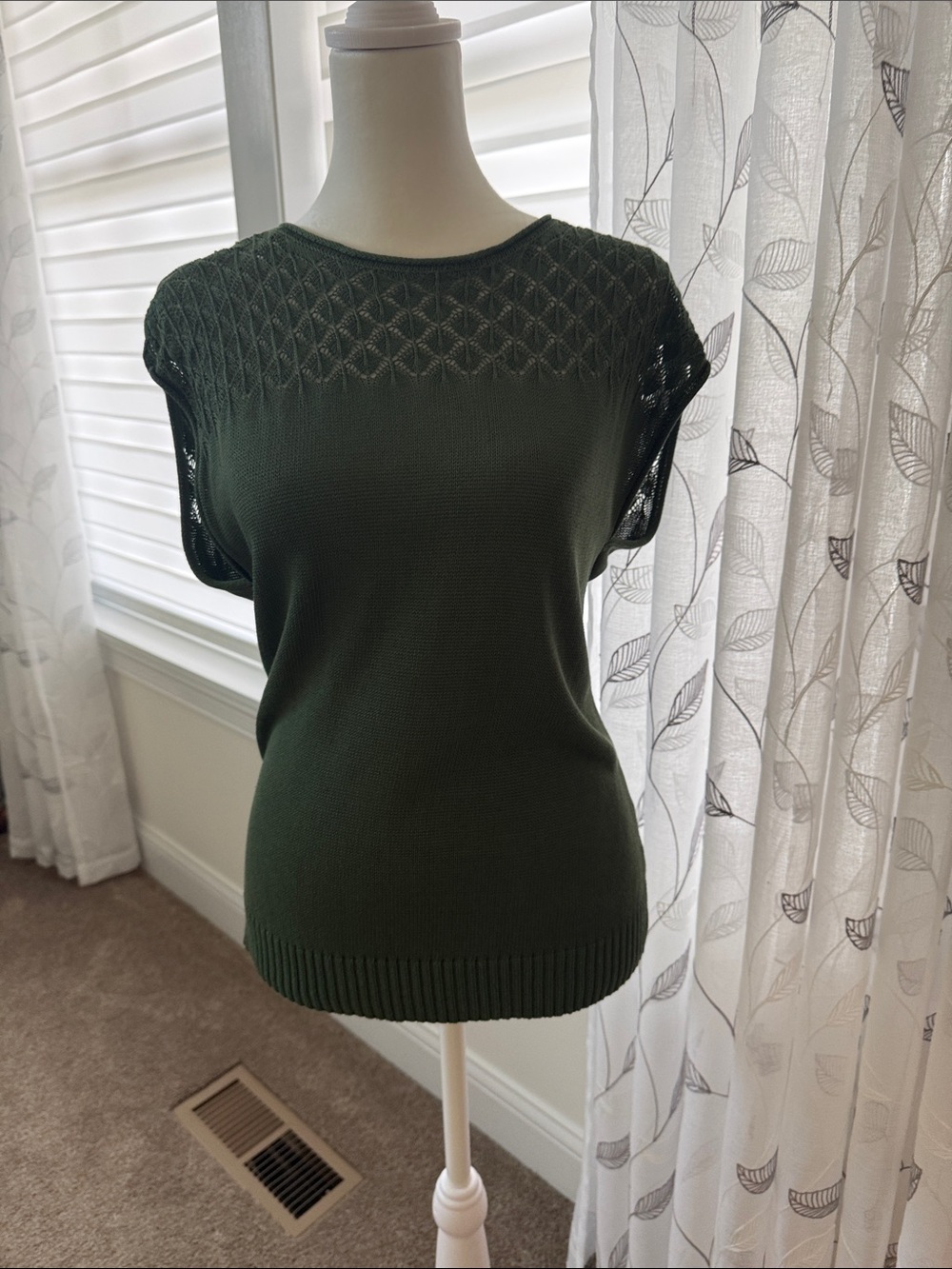 Women's Knit Cap Sleeve Top - Dark Green